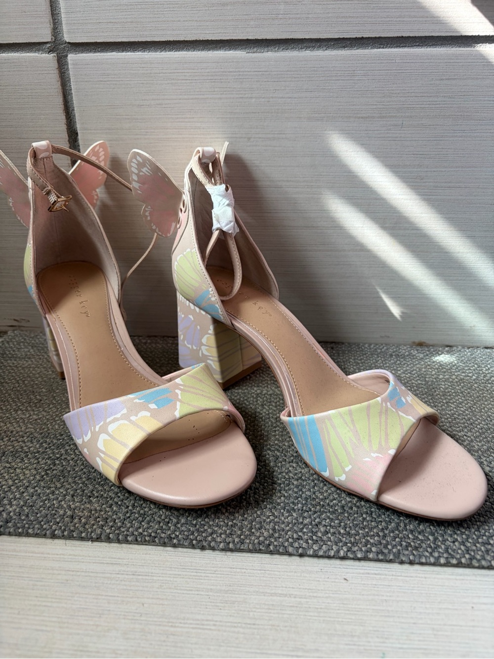 Copper Key Pastel Pink Floral Block Heel Sandals